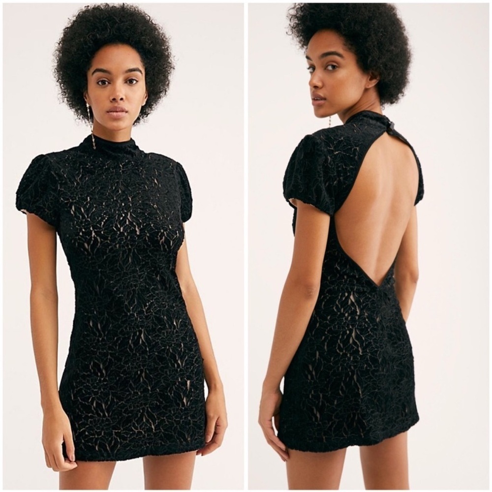 Free People Hide & Seek Black Velvety Mini Dress Whimsygoth Women’s Size 2 NWT